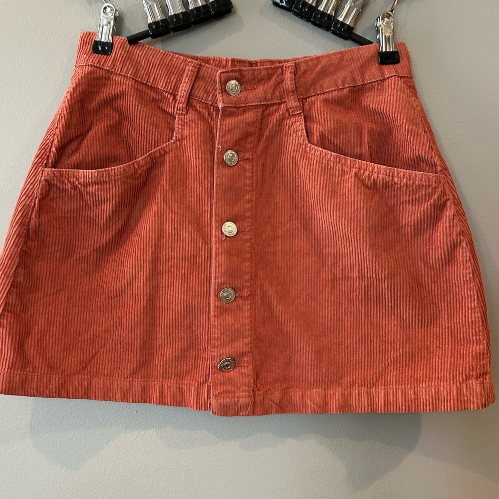 Free People Rust Orange Corduroy Button-Front Mini Skirt